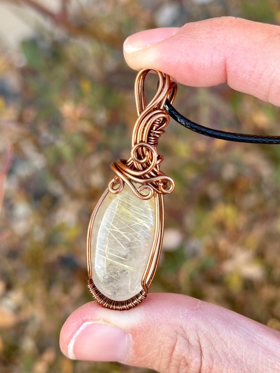 Golden rutile quartz Wire wrapped pendant