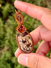 Load image into Gallery viewer, Coconut jasper with carnelian gem accents wire wrapped pendant necklace
