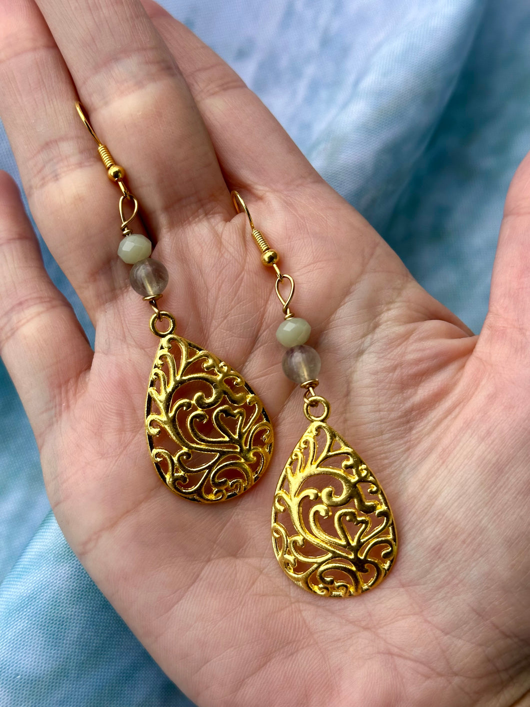 Fluorite Gold Filigree earrings