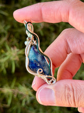 Load image into Gallery viewer, Artisan cab (johari gems) Afghanite with blue kyanite + pyrite gem accents wire wrapped pendant necklace
