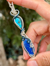 Load image into Gallery viewer, Kingman turquoise + lapis lazuli double decker wire wrapped pendant necklace
