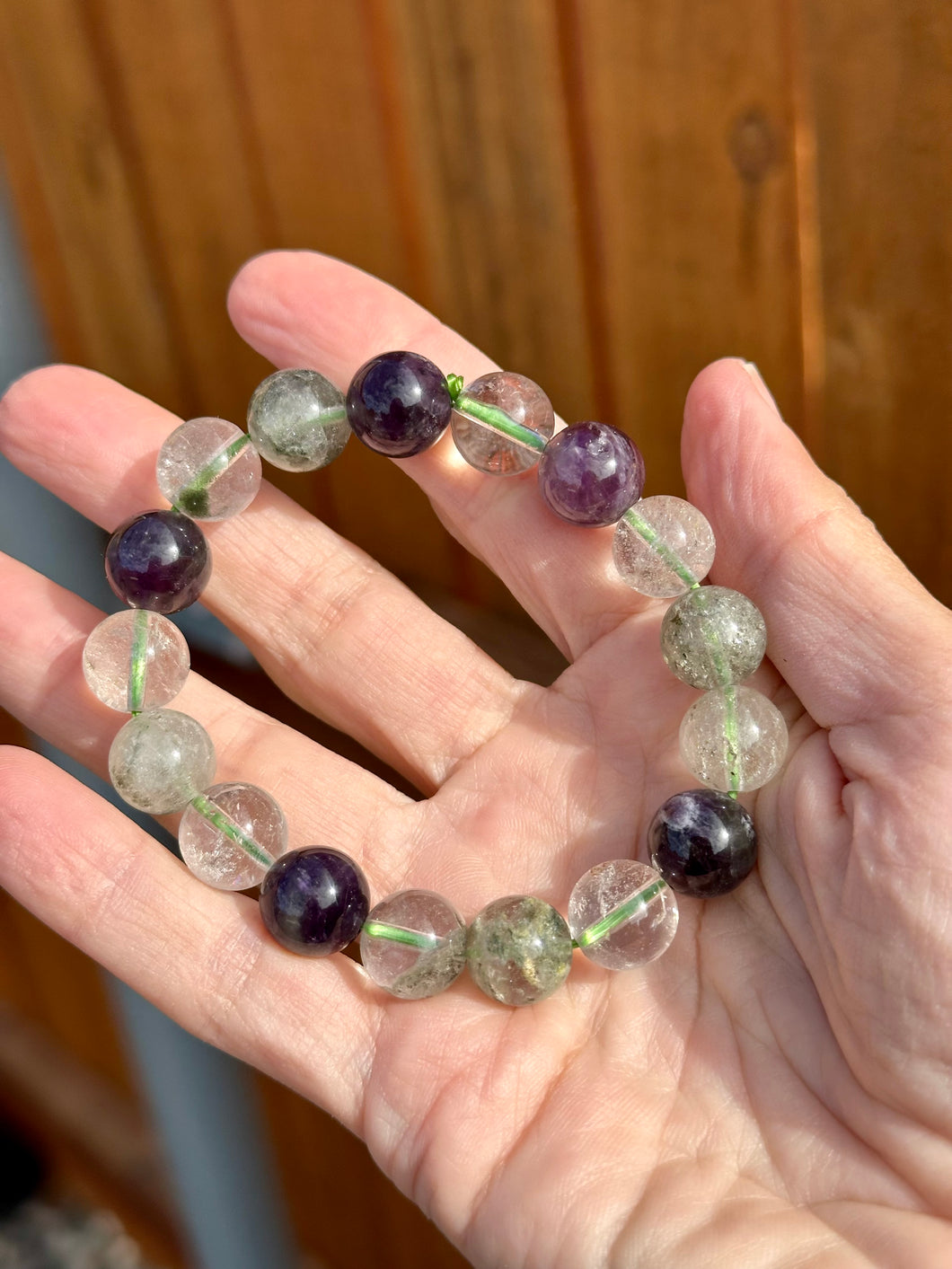 Purple Fluorite + Lodolite Stretchy bracelet