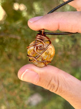 Load image into Gallery viewer, Crazy lace agate mink heart wire wrapped pendant necklace
