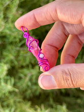 Load image into Gallery viewer, Pink aura quartz + rose quartz gem accent mini wire wrapped pendant necklace
