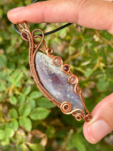 Load image into Gallery viewer, ARTISAN CAB (Ibrahim Opic) Indonesian Red Moss Agate with strawberry quartz + garnet inclusions wire wrapped pendant talisman necklace
