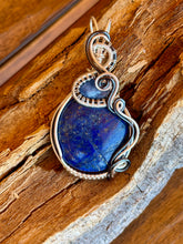 Load image into Gallery viewer, Lapis lazuli with blue kyanite gem accent wire wrapped pendant necklace
