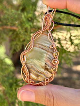 Load image into Gallery viewer, ARTISAN CAB (Ibrahim Opic) Mexican Green Onyx with peridot + hematite inclusions wire wrapped pendant talisman necklace
