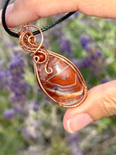 Load image into Gallery viewer, Crazy lace agate with red jasper gem accents wire wrapped pendant necklace
