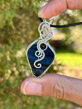 Load image into Gallery viewer, Black Tourmaline with obsidian gem accents wire wrapped pendant necklace
