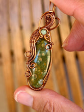 Load image into Gallery viewer, Rainforest jasper with green aventurine gem accent wire wrapped pendant necklace
