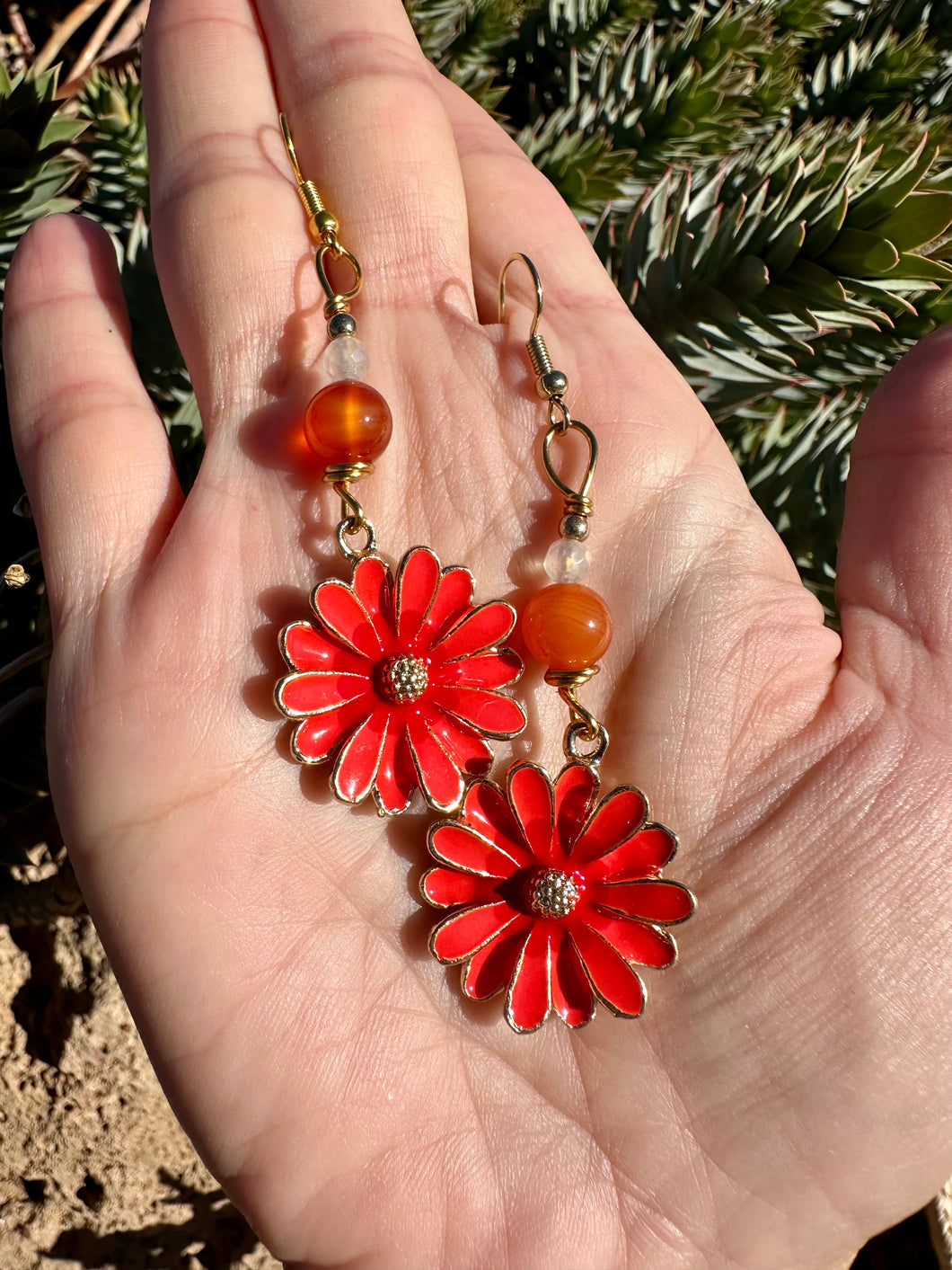 Reserved for Brittany b Carnelian Flower Earrings