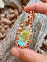 Load image into Gallery viewer, Angel aura quartz with Angelite gem accents wire wrapped pendant necklace
