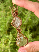 Load image into Gallery viewer, Herkimer diamond + Libyan desert glass double decker  wire wrapped pendant necklace
