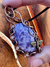 Load image into Gallery viewer, Reserved for Erin h Lepidolite with Labradorite + Sugilite gem inclusion Wire Wrapped Pendent Necklace
