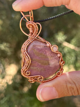 Load image into Gallery viewer, Rhodonite with rhodochrosite + rose quartz gem accent wire wrapped pendant necklace
