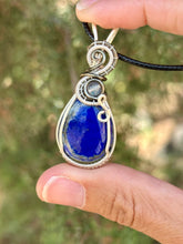 Load image into Gallery viewer, Lapis lazuli with labradorite gem accent wire wrapped pendant necklace
