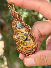 Load image into Gallery viewer, Artisan cab (positive rock) ocean jasper with peridot, prehnite, citrine gem accents wire wrapped pendant necklace
