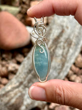Load image into Gallery viewer, Aquamarine with moonstone gem accent  wire wrapped pendant necklace
