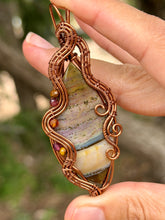 Load image into Gallery viewer, Artisan cab (positive rock) imperial jasper with tiger eye, carnelian, garnet gem accents wire wrapped pendant necklace
