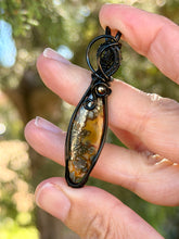 Load image into Gallery viewer, Artisan cab (casdans) marcasite in red agate with pyrite gem accent wire wrapped pendant necklace
