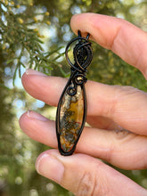 Load image into Gallery viewer, Artisan cab (casdans) marcasite in red agate with pyrite gem accent wire wrapped pendant necklace
