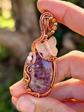 Load image into Gallery viewer, Ruby with rhodochrosite + rose quartz gem accents with butterfly charm pendant necklace
