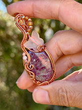 Load image into Gallery viewer, Ruby with rhodochrosite + rose quartz gem accents with butterfly charm pendant necklace
