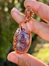 Load image into Gallery viewer, Ruby with rhodochrosite + rose quartz gem accents with butterfly charm pendant necklace
