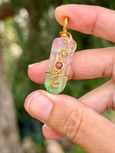 Load image into Gallery viewer, Watermelon aura quartz with red mookaite gem accent mini pendant
