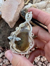 Load image into Gallery viewer, Reserved for Rita - Honey Dendritic Opal with Golden Rutile Quartz Gem Inclusion Wire Wrapped Pendent Necklace
