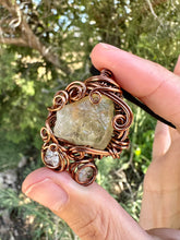 Load image into Gallery viewer, Reserved for Brandi T Libyan Desert Glass with Herkimer Diamond Inclusions Wire Wrapped Pendent Necklace
