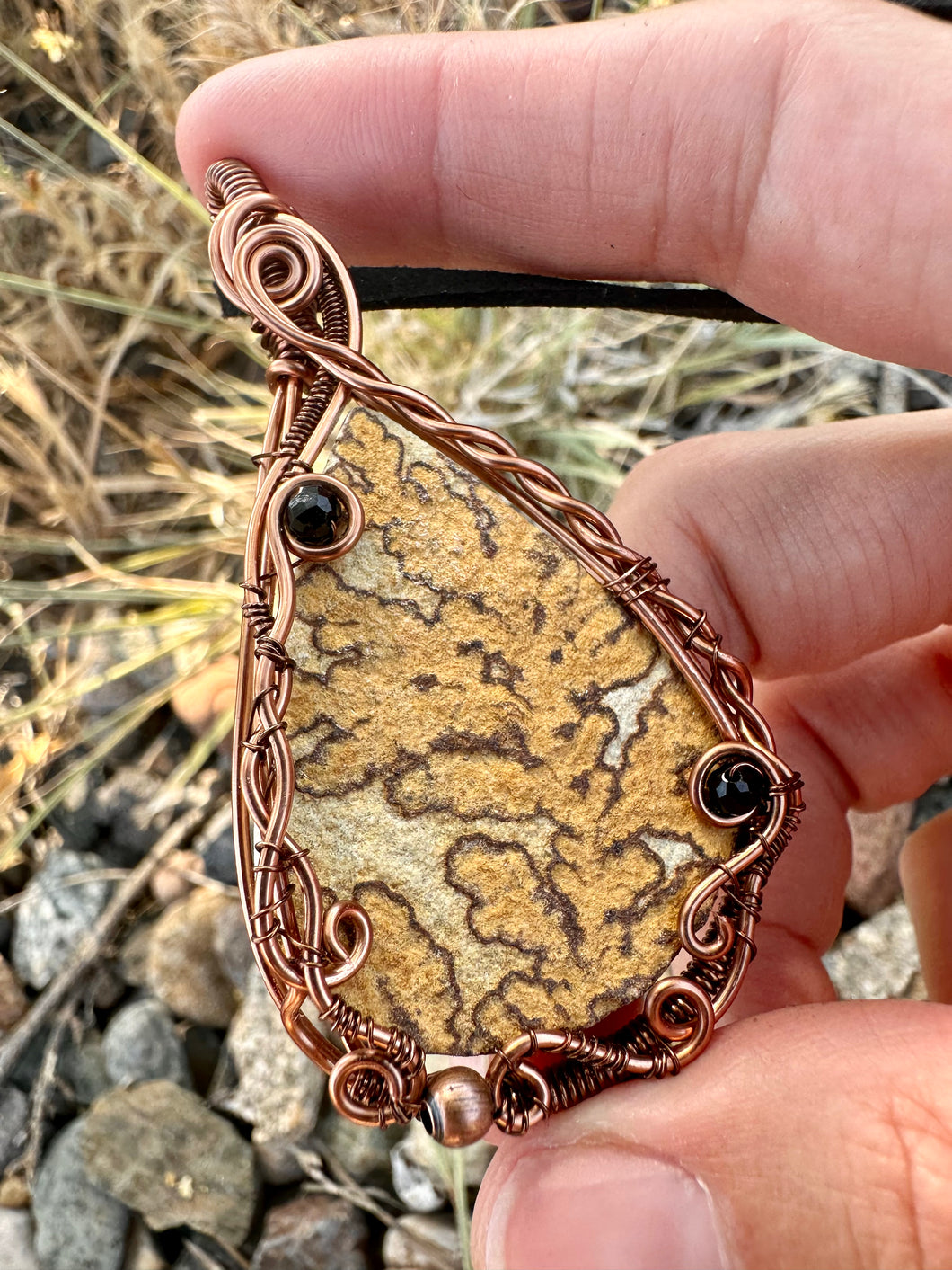 Reserved for Kathy m Psilomelane Dendrite with Black Tourmaline Gem Inclusion Wire Wrapped Pendent Necklace