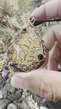 Load and play video in Gallery viewer, Reserved for Kathy m Psilomelane Dendrite with Black Tourmaline Gem Inclusion Wire Wrapped Pendent Necklace
