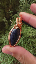 Load and play video in Gallery viewer, Reserved for Heather g Blue goldstone Wire Wrapped Pendent Necklace
