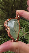 Load and play video in Gallery viewer, Reserved for Jennifer r Prehnite with Epidote + Gem Inclusions Wire Wrapped Pendent Necklace
