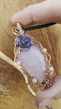 Load and play video in Gallery viewer, Reserved for Heather g Pink Kunzite with Pearl inclusion Wire Wrapped Pendent Necklace

