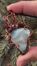 Load and play video in Gallery viewer, Reserve for Katie a Larimar with Gem Inclusions Wire Wrapped Pendent Necklace
