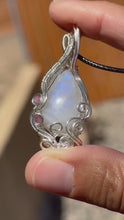 Load and play video in Gallery viewer, Reserved for Cassidy g Moonstone with Ruby Inclusion Wire Wrapped Pendent Necklace
