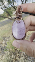 Load and play video in Gallery viewer, Reserved for Valerie e Pink Kunzite with Black Spinel Gem Inclusion Wire Wrapped Pendent Necklace
