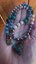 Load and play video in Gallery viewer, Reserved for Dana p Shattuckite with crystal beading Wire Wrapped Pendent Necklace

