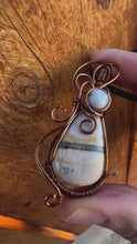 Load and play video in Gallery viewer, Reserved for Sonja c Picasso Jasper with Aquamarine inclusion Wire Wrapped Pendent Necklace
