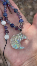 Load and play video in Gallery viewer, RESERVED FOR BRITTANY D Aura Opalite moon with gemstone Beading Wire Wrapped Pendent
