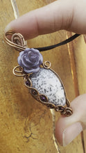 Load and play video in Gallery viewer, Reserved for Taylee r Dendritic Opal with Hematite Gem inclusion Wire Wrapped Pendent Necklace
