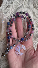 Load and play video in Gallery viewer, Reserved for Char l Opalite Moon Beaded Wire Wrapped Pendent Necklace
