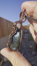 Load and play video in Gallery viewer, Reserved for Trish s Blue Kyanite with Gem Inclusions Wire Wrapped Pendent Necklace

