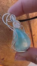 Load and play video in Gallery viewer, Reserved for Jenni p Hemimorphite with Herkimer Diamond Gem Inclusions Wire Wrapped Pendent Necklace
