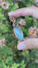 Load and play video in Gallery viewer, Reserved for taylee r Blue Kyanite with Super 7 Gem inclusions Wire wrapped pendent necklace
