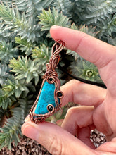 Load image into Gallery viewer, Turquoise with Black Spinnel Inclusion Wire Wrapped Pendent Necklace
