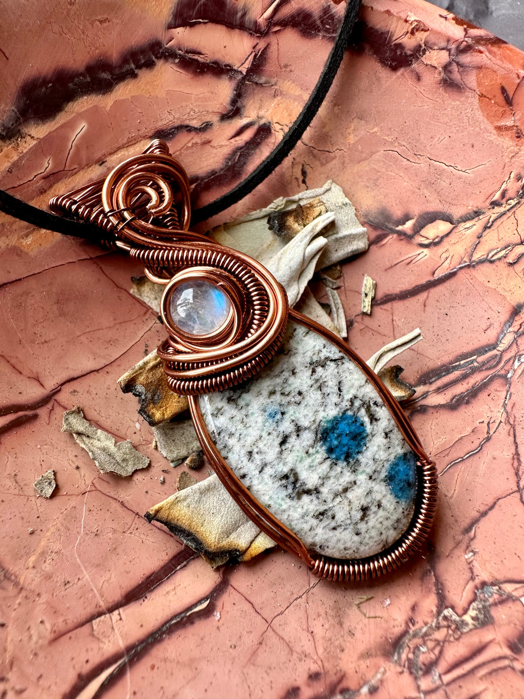 Order for Amanda w K2 with Moonstone Gem Inclusion Wire Wrapped Pendent Necklace