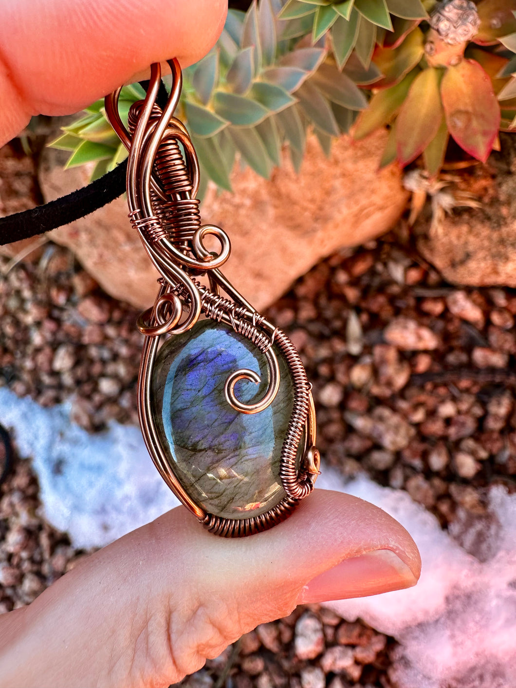 Purple Labradorite Wire Wrapped Pendent Necklace